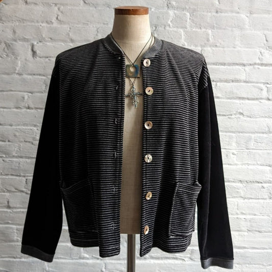 Vintage Striped Velvet Sweater Chenille Minimalist Preppy Nerdcore Cardigan Top