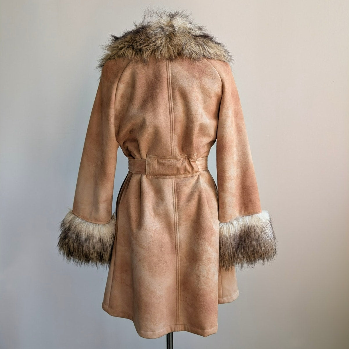 Vintage Brown Vegan Suede Penny Lane Jacket Y2K Tan Faux Fur Afghan Coat Small