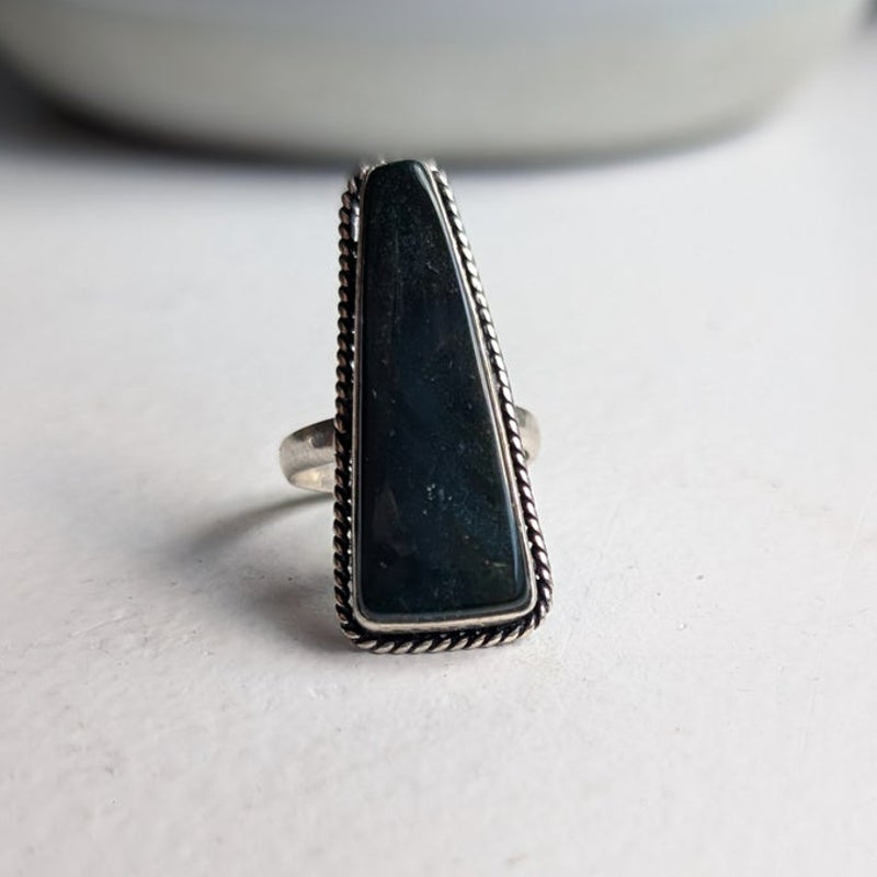 Blue Green Sterling Silver Shimmer Teardrop Ring Sz 8.75 Boho Statement Vintage