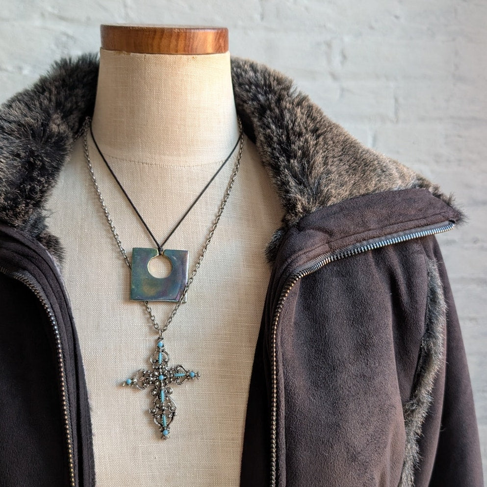 Vintage Black Faux Fur Afghan Penny Lane Jacket Shaggy Furry Boho Trench Coat