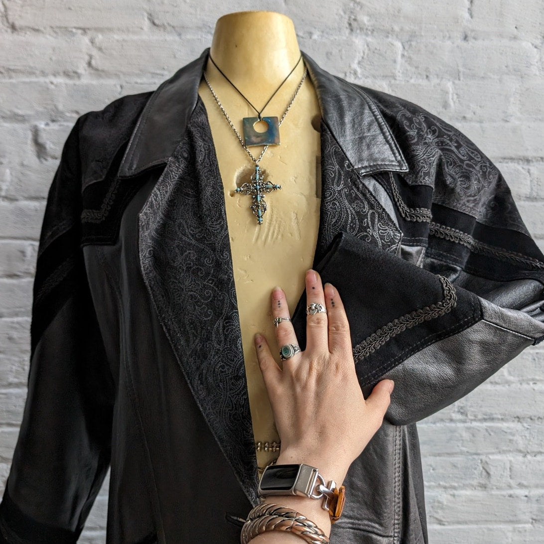 Vintage Black Leather Trench Black Leather Jacket Suede Jacket Western Medium