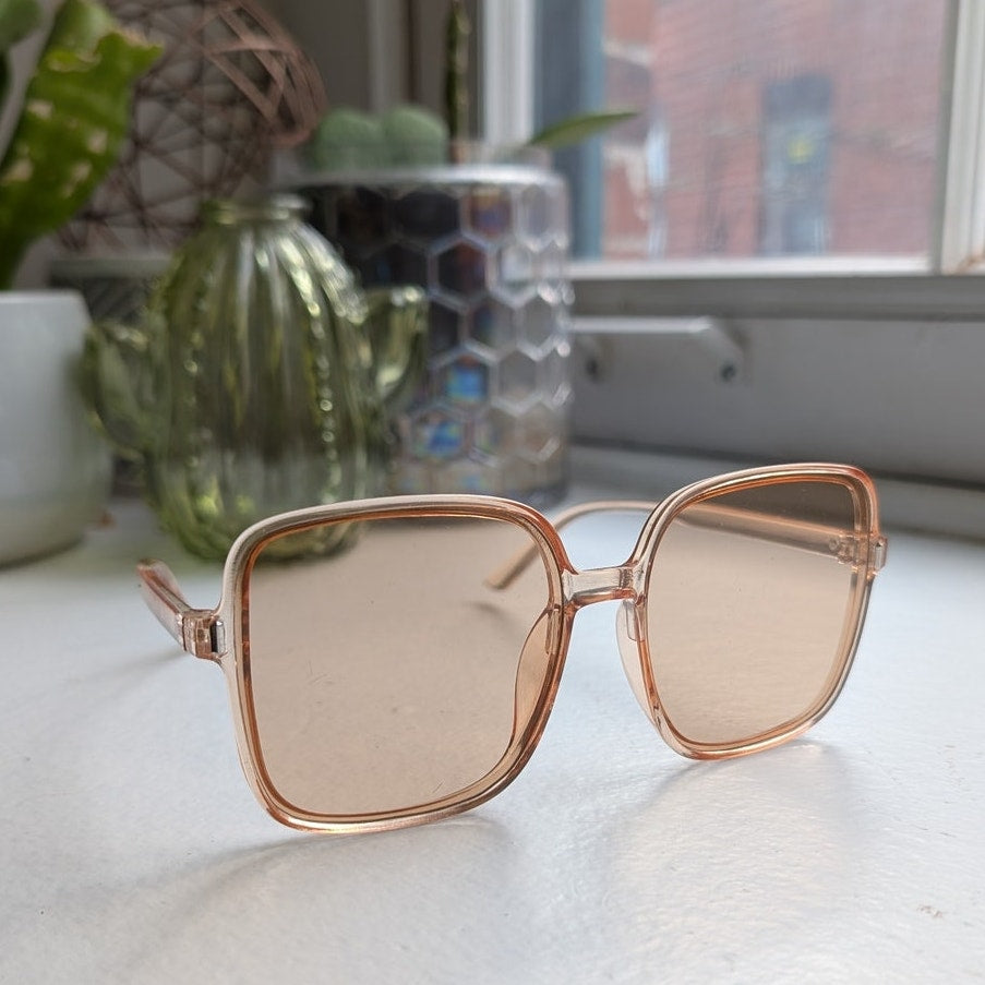 70s Retro Peach Square Festival Sunglasses Translucent Tinted Sunnies Shades