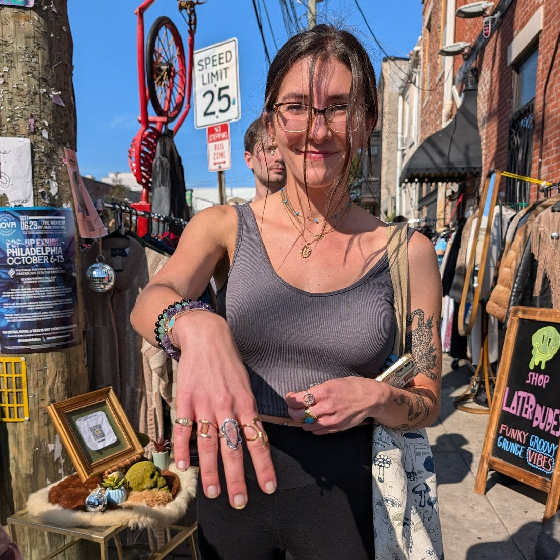 Retro Light Green Sterling Silver Ring Swirly Vintage Natural Stone Size 6.5