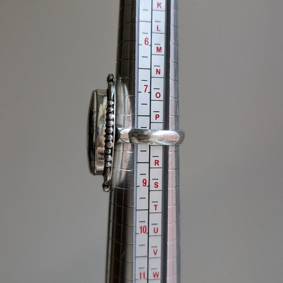 Neutral Cream Grey Sterling Silver Ring Retro Vintage Boho Natural Stone Size 8