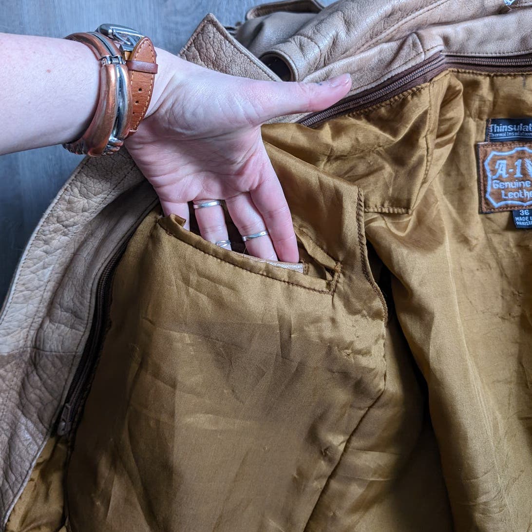 Vintage Light Caramel Brown Southwest Leather Fringe Biker Jacket