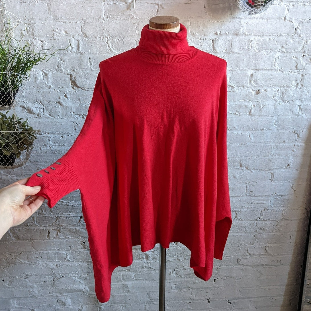 Retro Red Turtleneck Poncho Sweater Oversized Dolman Boho Grunge Cherry Large