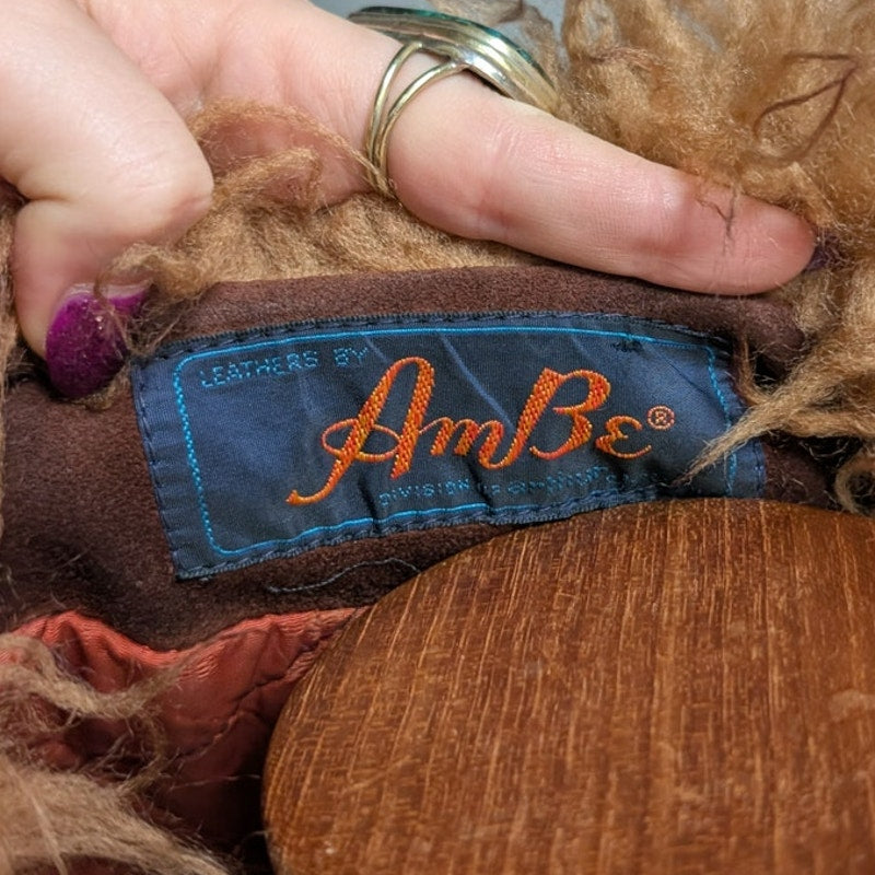 Vintage Brown Suede Penny Lane Jacket Groovy Fur Coat 70s Leather Western Medium