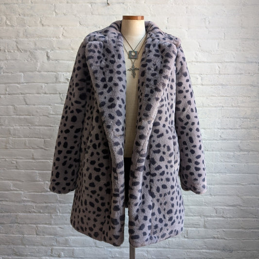 Y2K Cheetah Faux Fur Mobwife Coat Leopard Animal Print Plush Fuzzy Furry Jacket