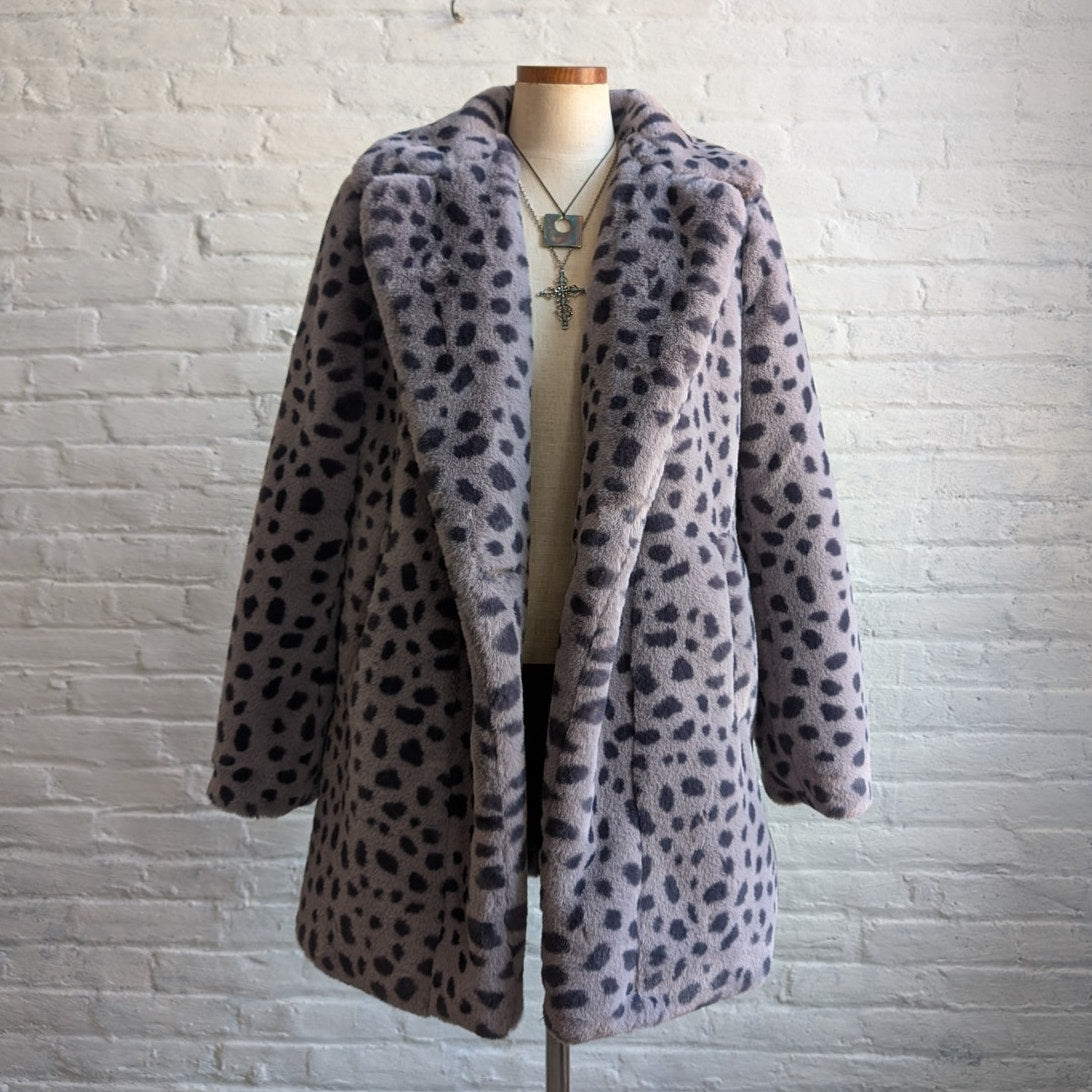 Y2K Cheetah Faux Fur Mobwife Coat Leopard Animal Print Plush Fuzzy Furry Jacket