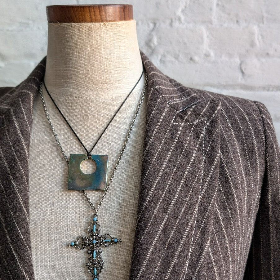 Vintage Brown Wool Pinstripe Blazer Earthy Wool Jacket Preppy Minimalist Medium