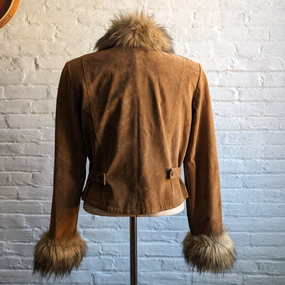 Y2K Vintage Furry Penny Lane Coat Genuine Suede Leather Vegan Fur Shag Jacket