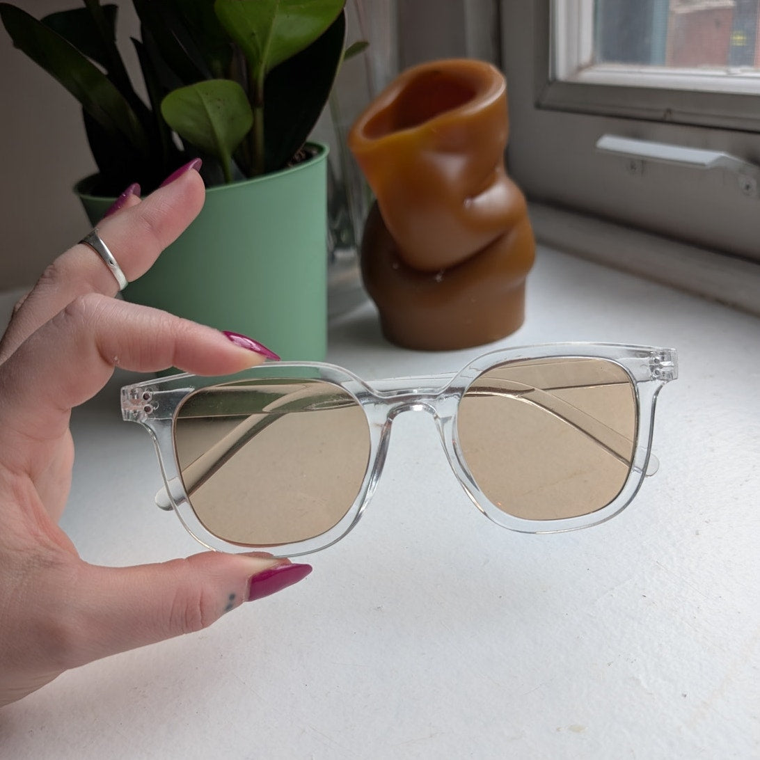 Retro Clear Square Minimalist Festival Sunglasses Chunky Square Sunnies Shades