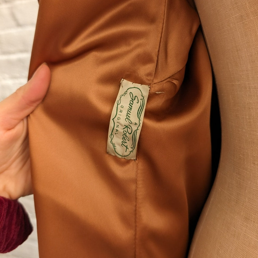 Vintage Brown Leather Jacket Rusty Orange Cropped Preppy Blazer Tweed Coat Small