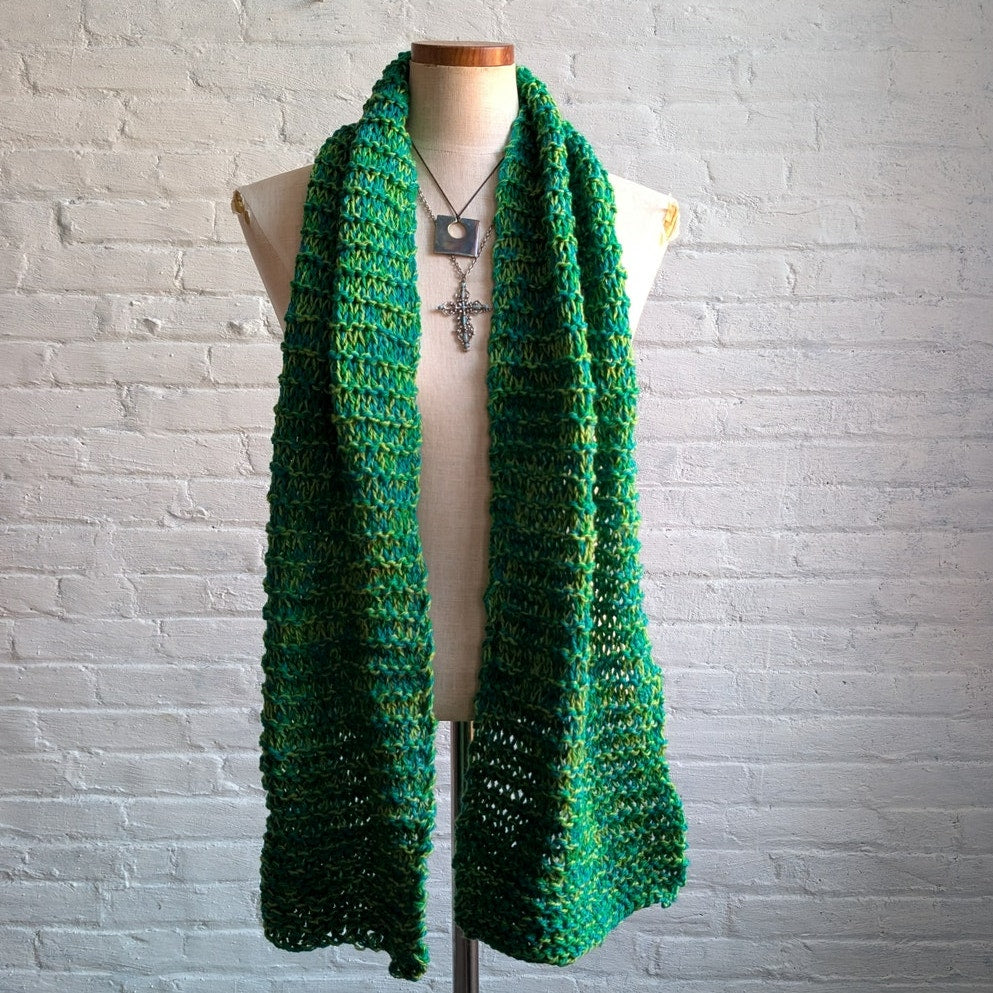 Retro Chunky Handknit Green Scarf Preppy Soft Crochet Coastal Cozy Boho Wrap