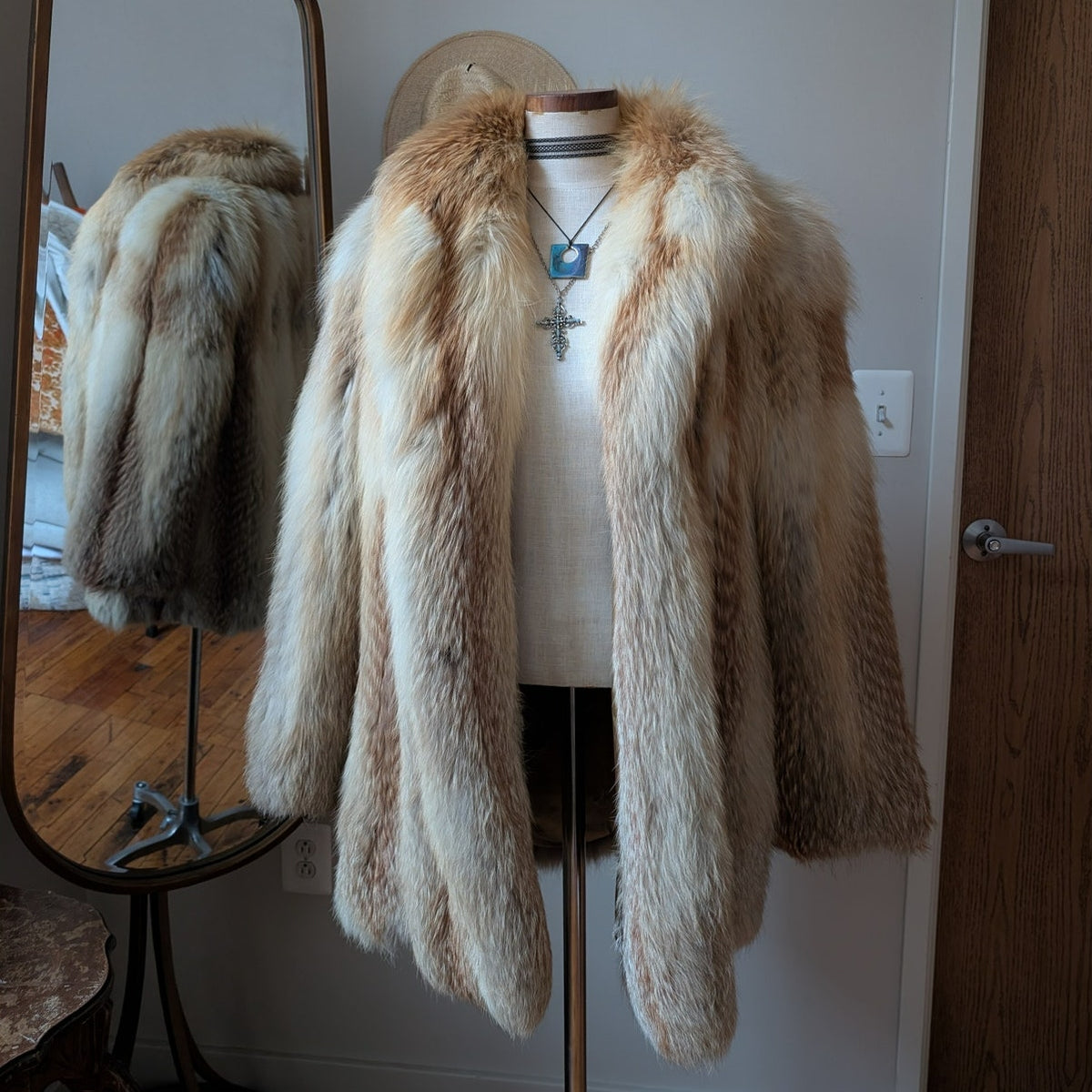 Vintage Red Fox Fur Coat L Luxury Old Money Furry Statement Jacket Designer Glam