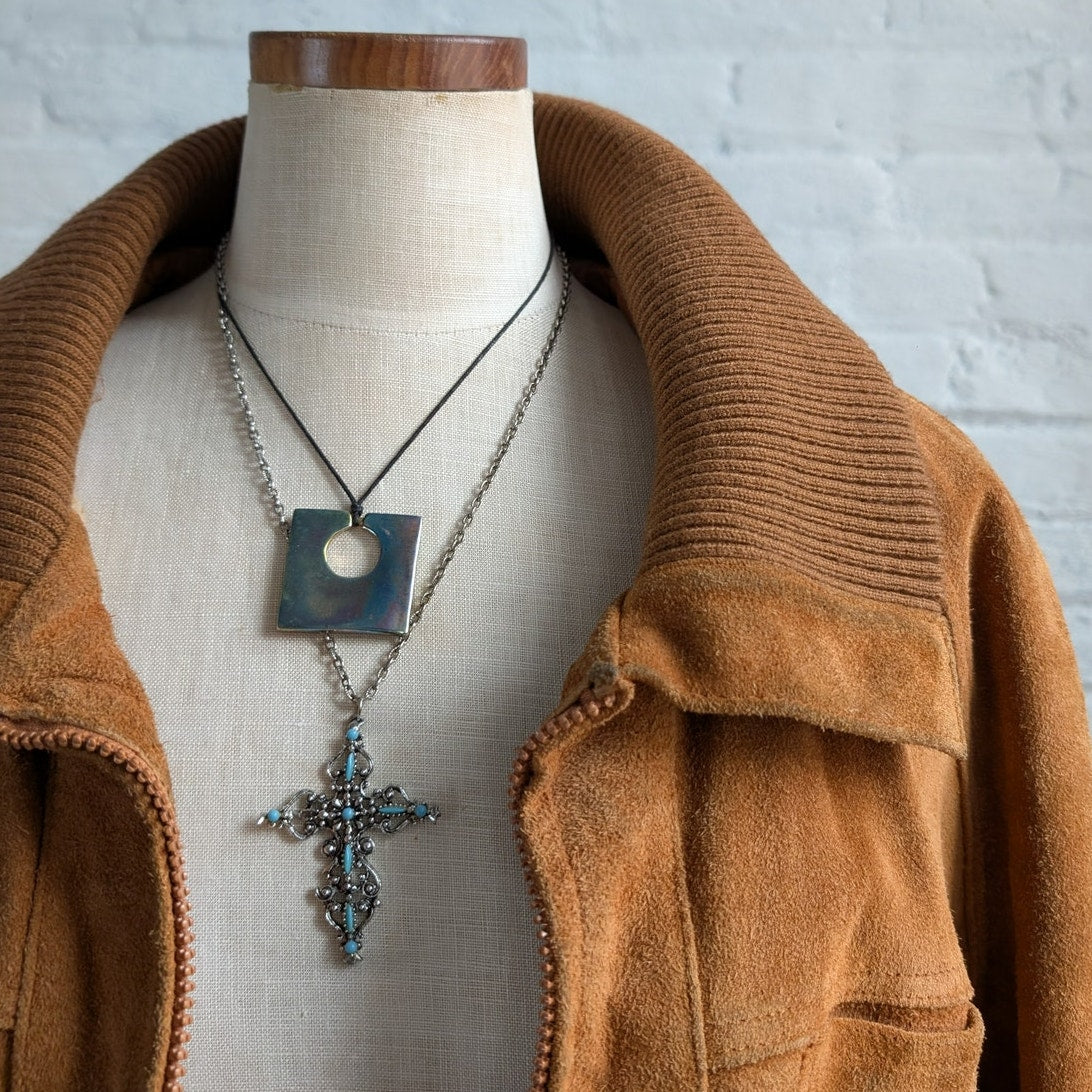 Vintage Orange Genuine Suede Leather Bomber Jacket Rusty Red Western Chore Coat