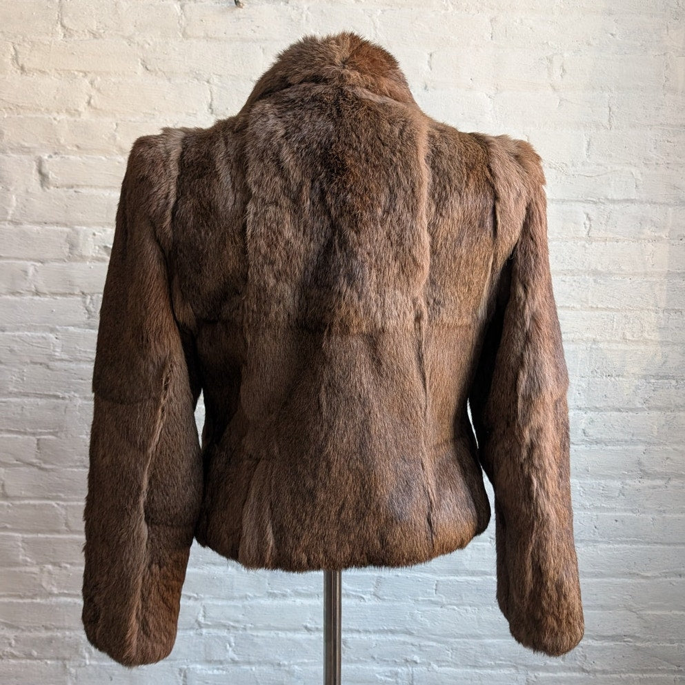 Vintage Brown Rabbit Fur Coat Crop Penny Lane Shaggy Furry Chic Mod Jacket