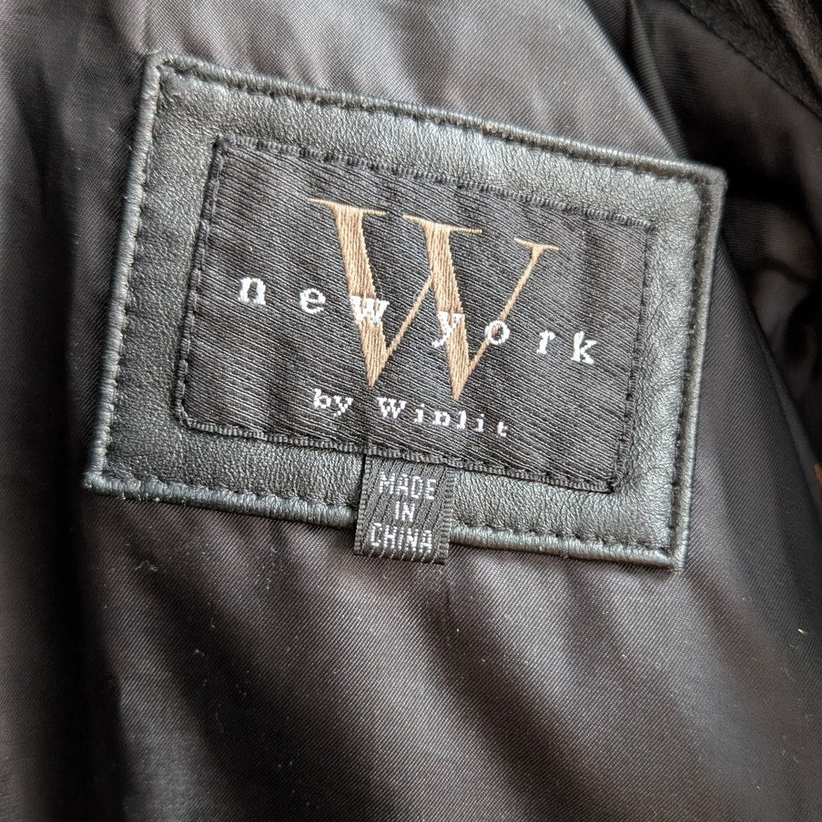 Vintage Black Minimalist Leather Fur Coat Penny Lane Chic Goth Furry Moto Jacket