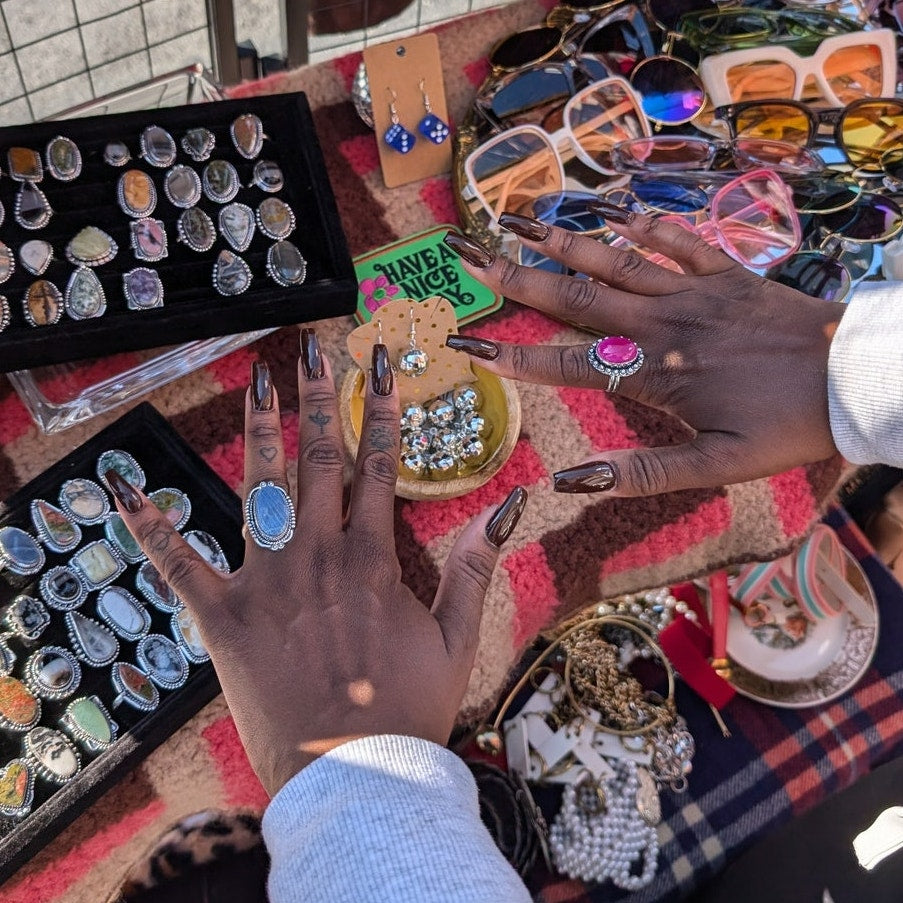 Purple Swirl Oval Sterling Silver Ring Retro Vintage Boho Natural Stone Size 7