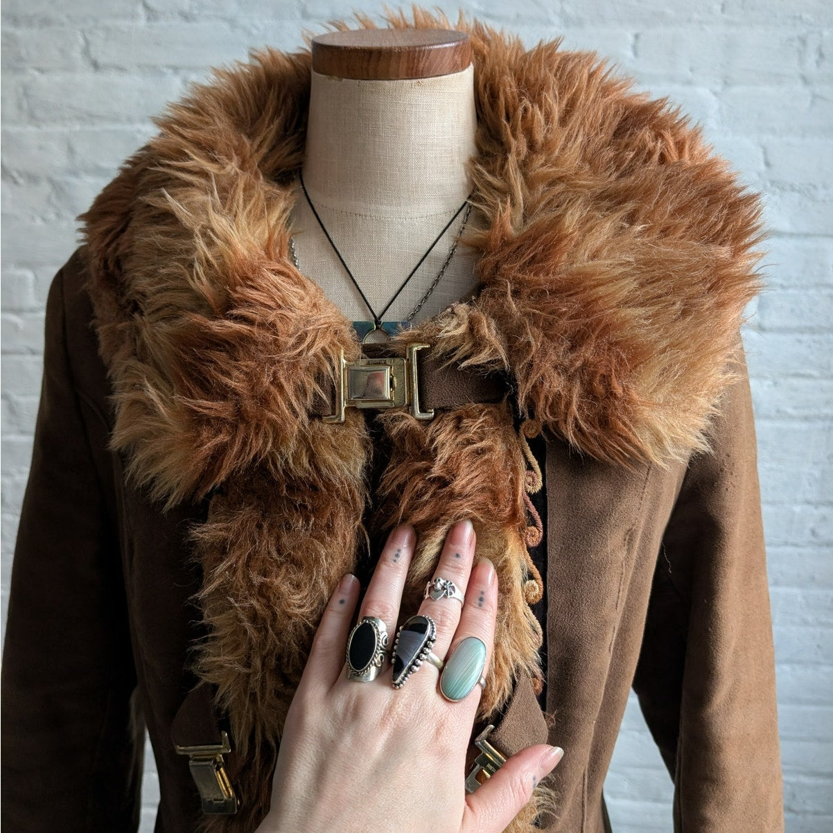 70s Vintage Brown Faux Fur Afghan Coat Penny Lane Groovy Shaggy Trench Jacket