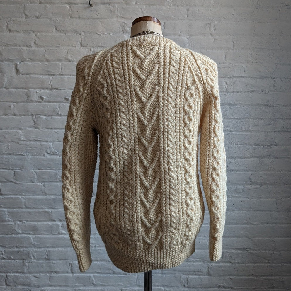 Vintage Wool Fisherman Knit Grandpa Sweater Minimalist Chunky Cable Knitted Top
