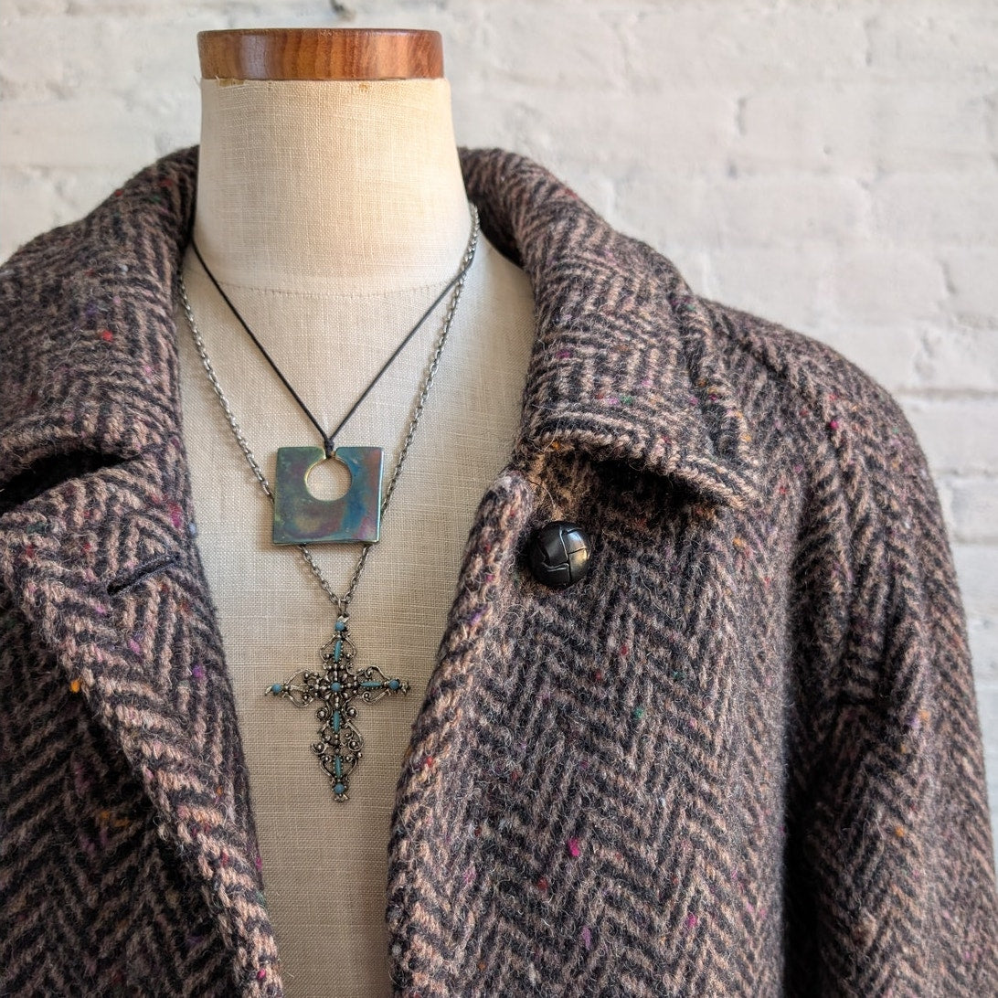 90s Vintage Gray Wool Trench Coat Classy Fuzzy Tweed Academia Minimalist Jacket