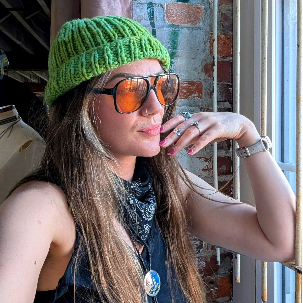 Vintage Chunky Knit Lime Green Beanie Y2K Crochet Cute Preppy Indie Festival Hat