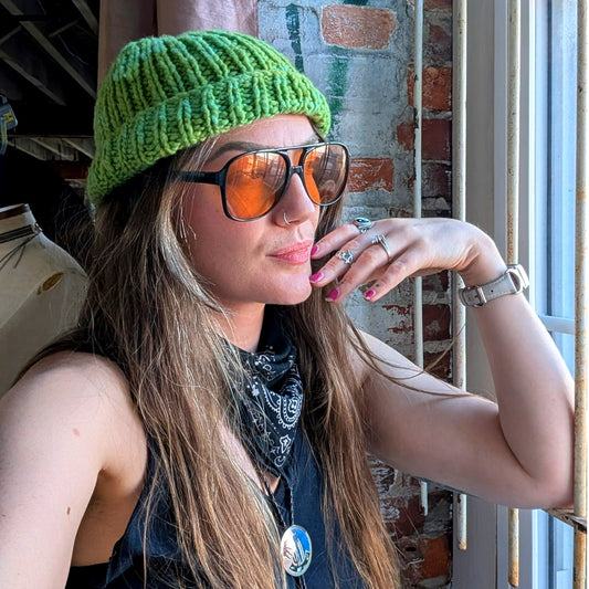 Vintage Chunky Knit Lime Green Beanie Y2K Crochet Cute Preppy Indie Festival Hat