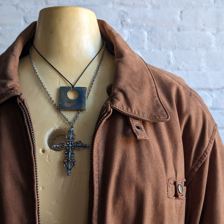 Vintage Brown Genuine Leather Bomber Jacket Aviator Earthtone Pilot Neutral Coat