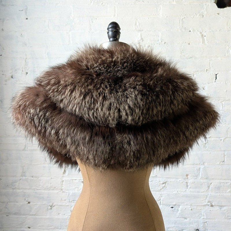 Vintage Brown Fur Scarf Fox Stole Shrug Luxury Mob Wife Shawl Glam Furry Collar