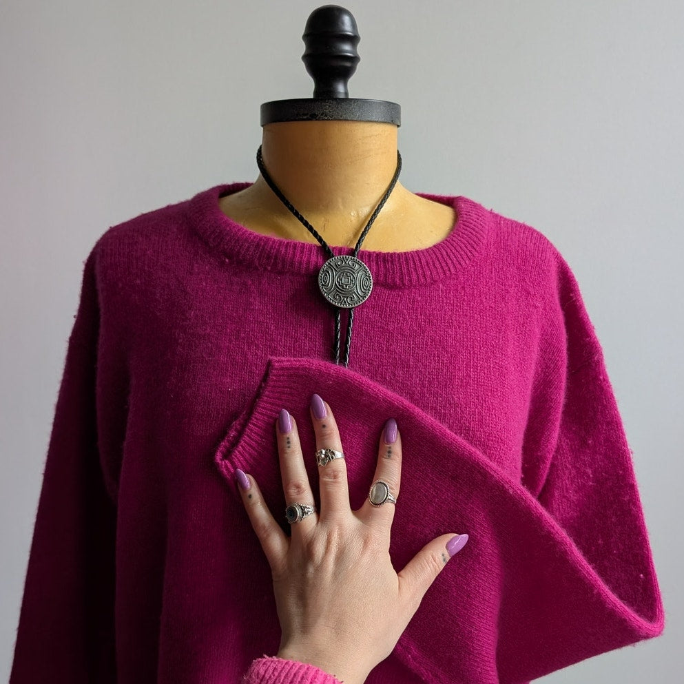 Vintage Pink Wool Knit Sweater Granny Furry Sweater Oversize Sweater Top Large