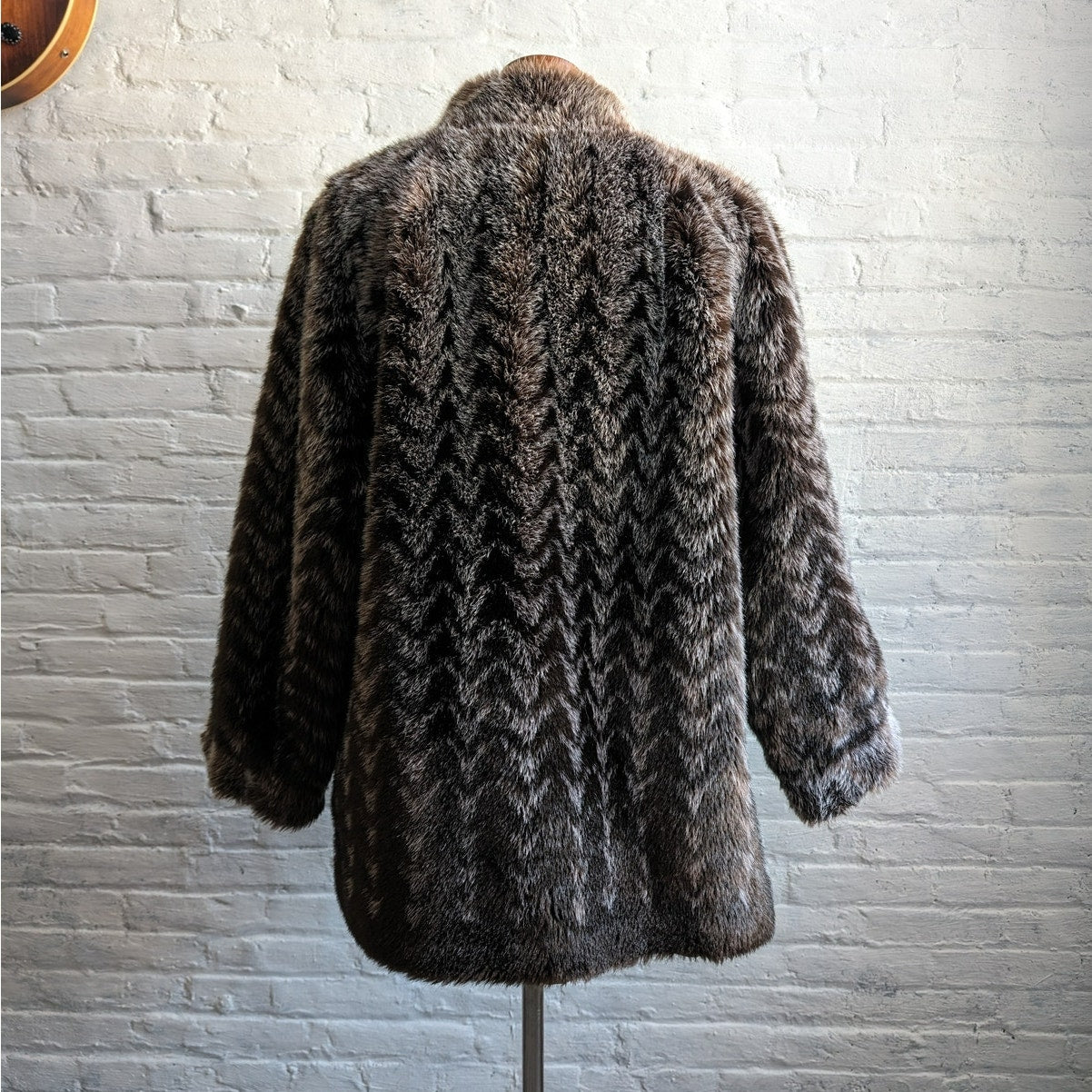 Vintage Brown Chevron Faux Fur Coat Groovy 70s Shaggy Festival Penny Lane Jacket
