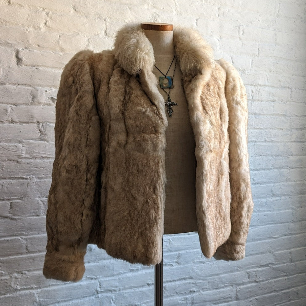 Vintage Ombre Rabbit Fur Coat Penny Lane Minimalist Shaggy Furry Fuzzy Jacket