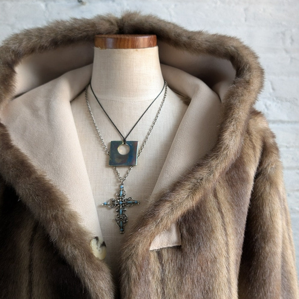 Vintage Brown Faux Fur Coat Vegan Suede Reversible Plush Cozy Trench Jacket