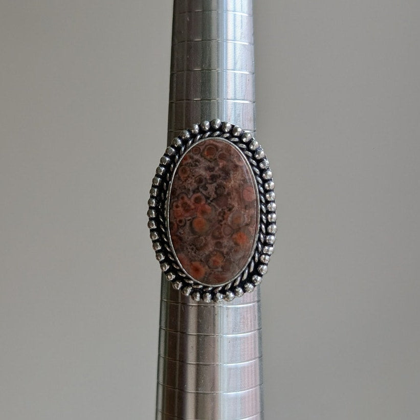 Earthy Brown Rust Natural Stone Ring Boho Chic Sterling Silver Vintage Size 7.5