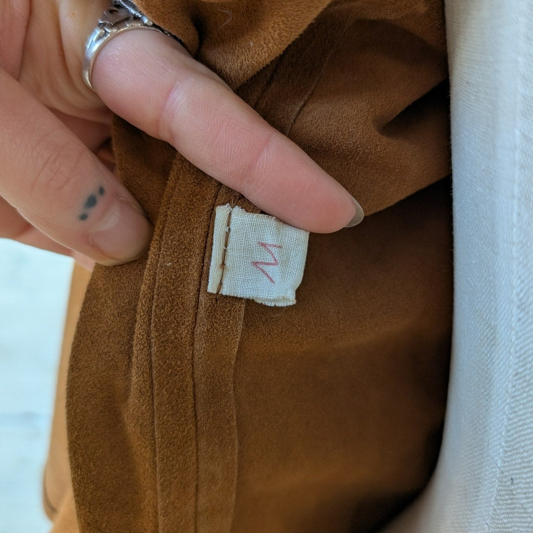 Vintage Brown Leather Jacket Fur Festival Jacket Foxtail Furry Boho Suede Medium