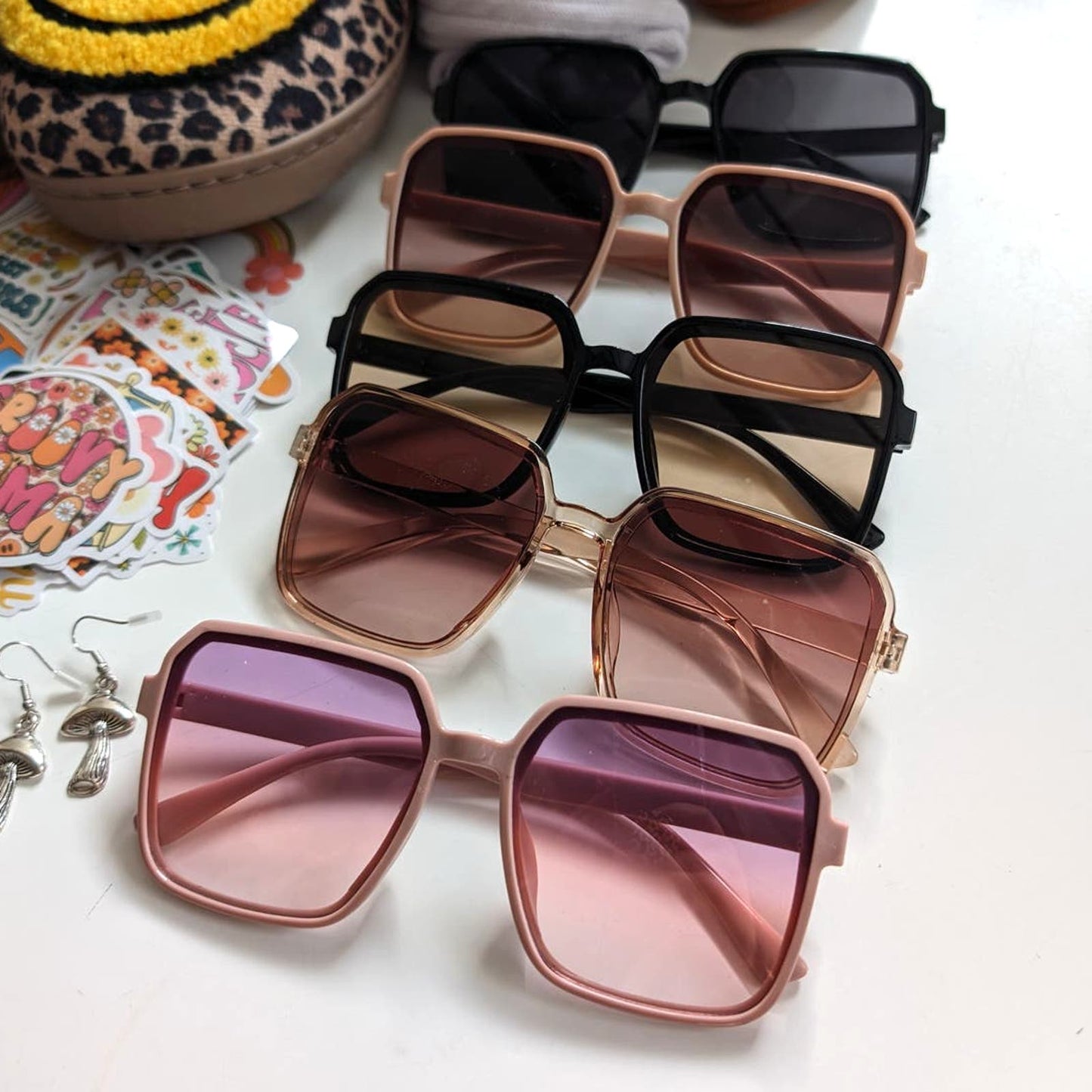 70s Retro Black Square Minimalist Festival Sunglasses Chic Tinted Sunnies Shades
