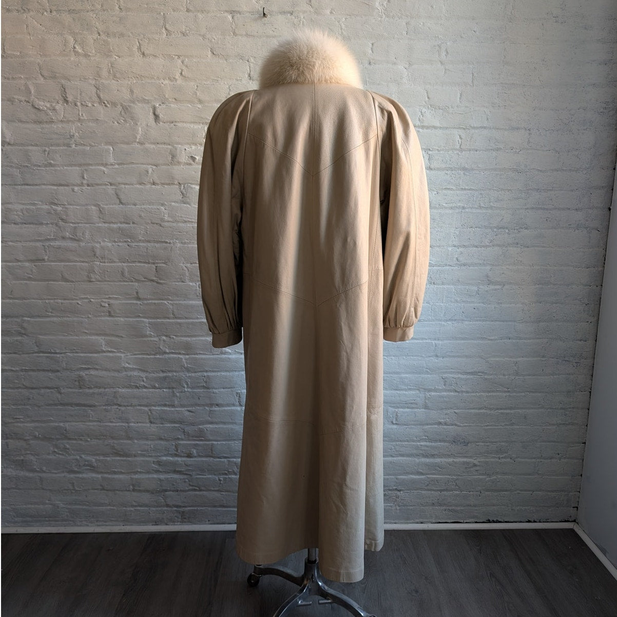 Vintage White Leather Snakeskin Trench Coat Minimalist Penny Lane Fox Fur Jacket