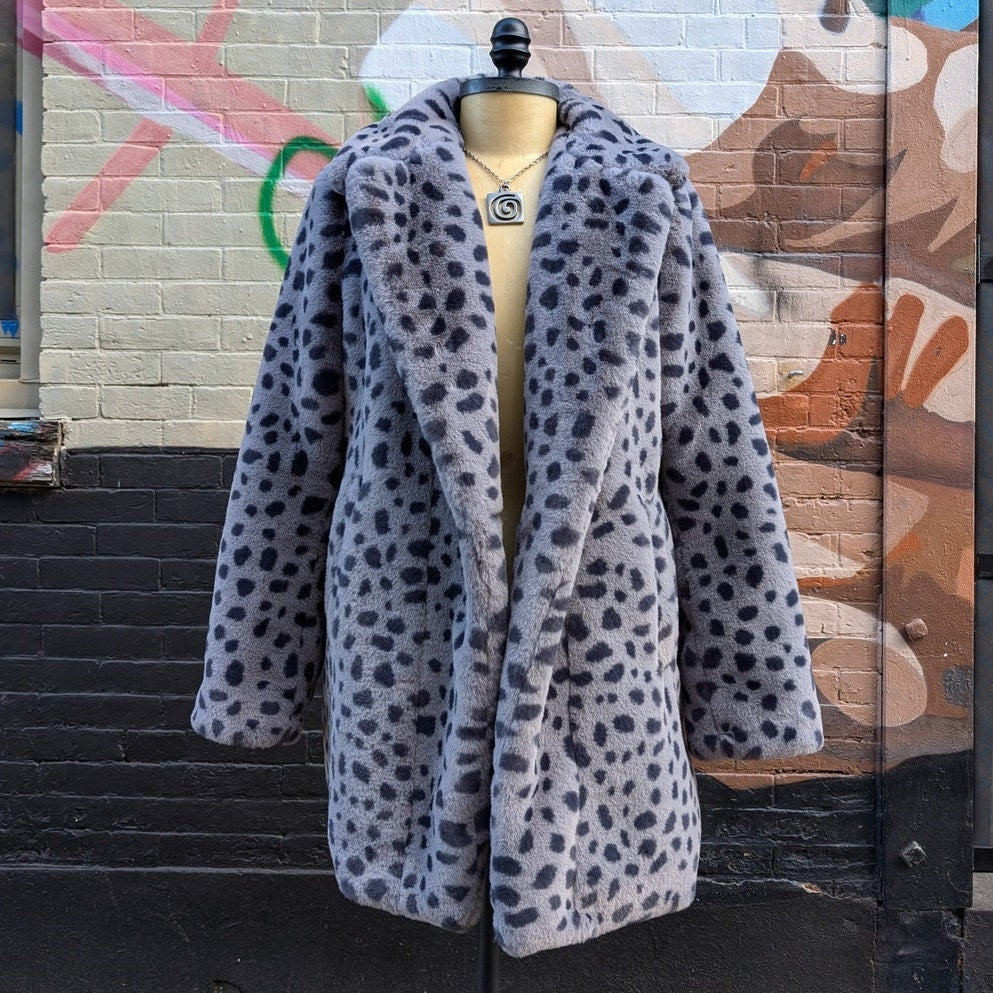 Faux Fur Cheetah Coat Animal Print Fur Trench Coat Shaggy Furry Y2K Jacket Small
