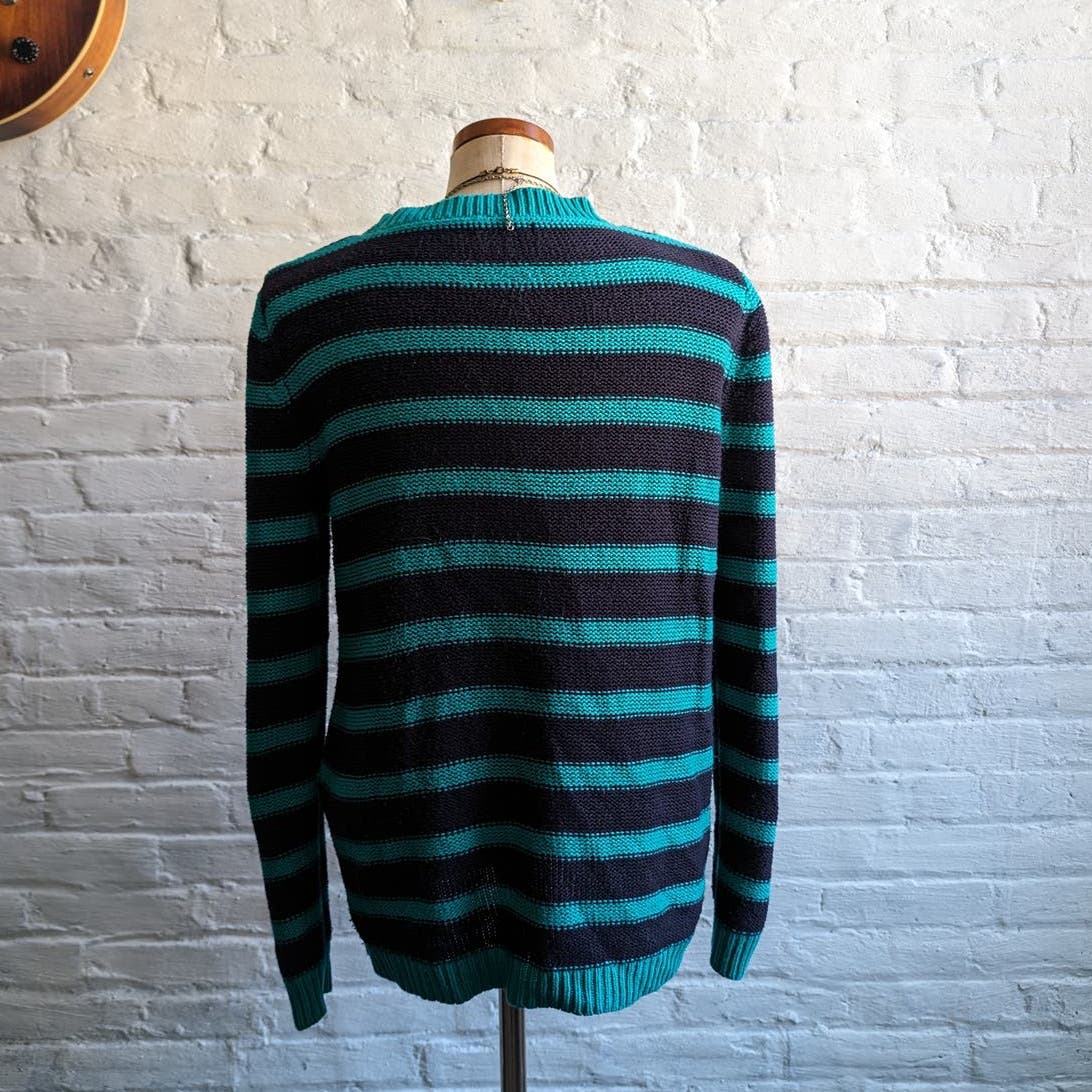 Y2K Vintage Black Stripe Knit Grandpa Sweater Minimal Grunge Woodsy Fairy Top