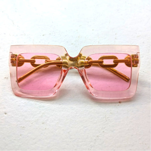 70s Retro Pink Square Festival Sunglasses Gold Barbie Translucent Sunnies Shades