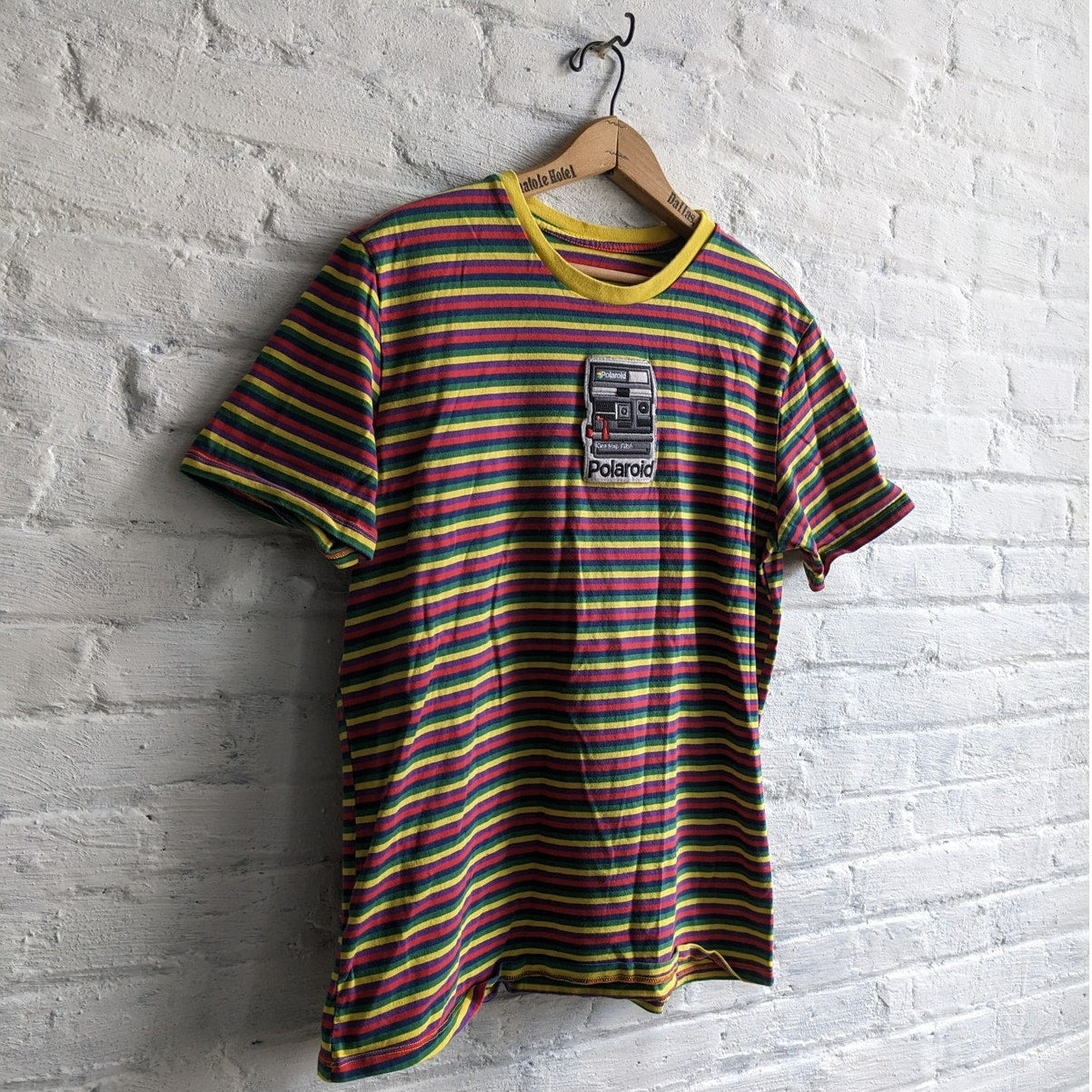 Retro Striped Rainbow Tee Polaroid Tshirt Nerdy Colorful Cute Top Shirt Medium