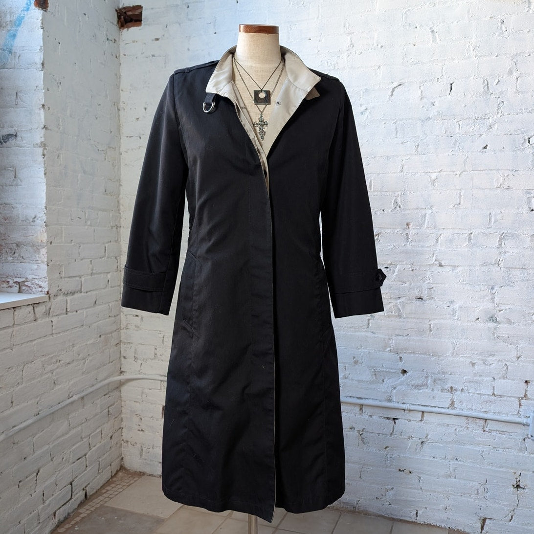 Vintage Black Trench Coat Longline Minimalist Wool Coat Duster Jacket Medium