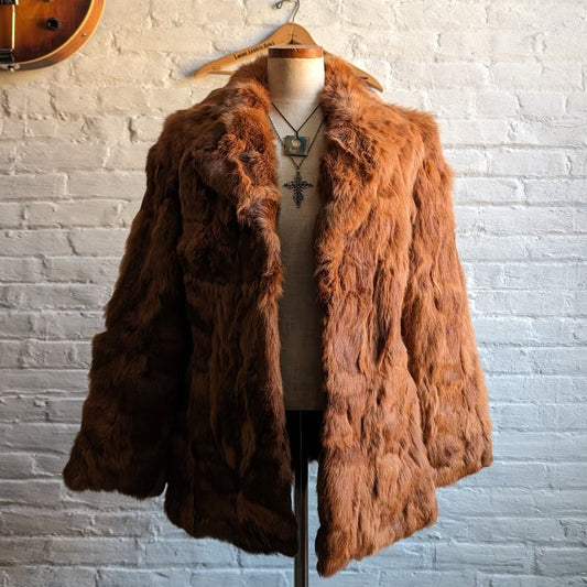 Vintage Mob Wife Rabbit Fur Coat Rusty Red Brown Penny Lane Shaggy Furry Jacket