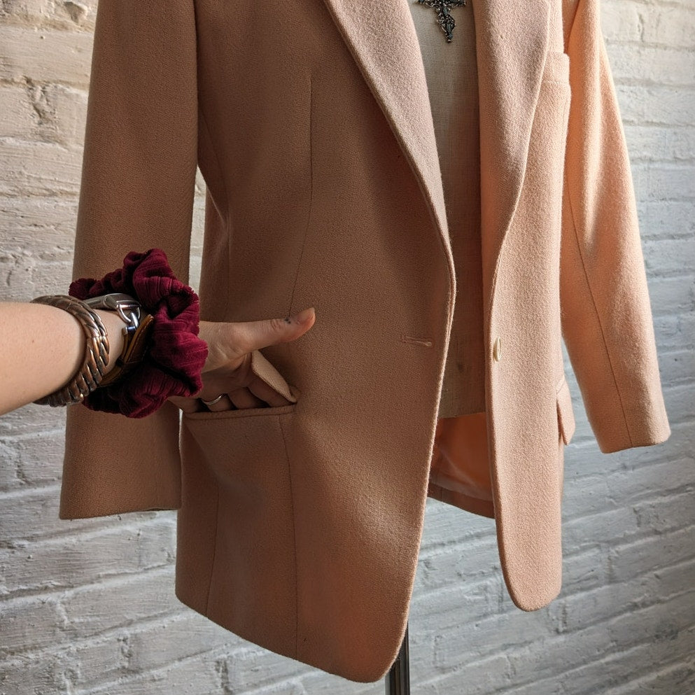 Vintage Pink Wool Blazer Tailored Pink Wool Jacket Preppy Boho Chic Coat Small