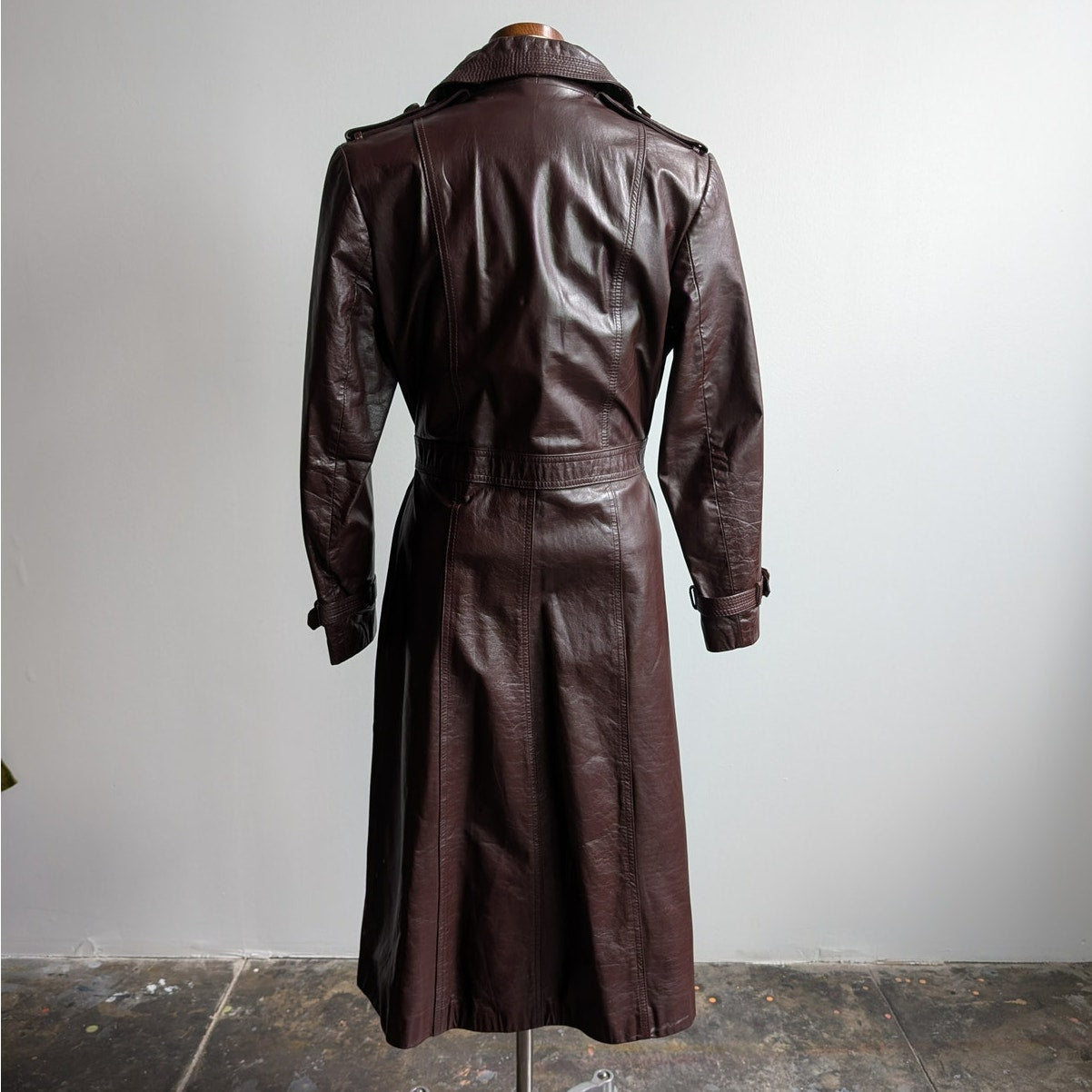 Vintage Brown Red Leather Jacket Minimalist Grunge Chic Biker Trench Coat Large