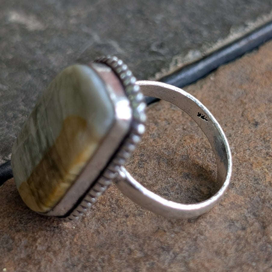 Cream Silver Boho Statement Ring Western Vintage Southwest Neutral Size 8.5