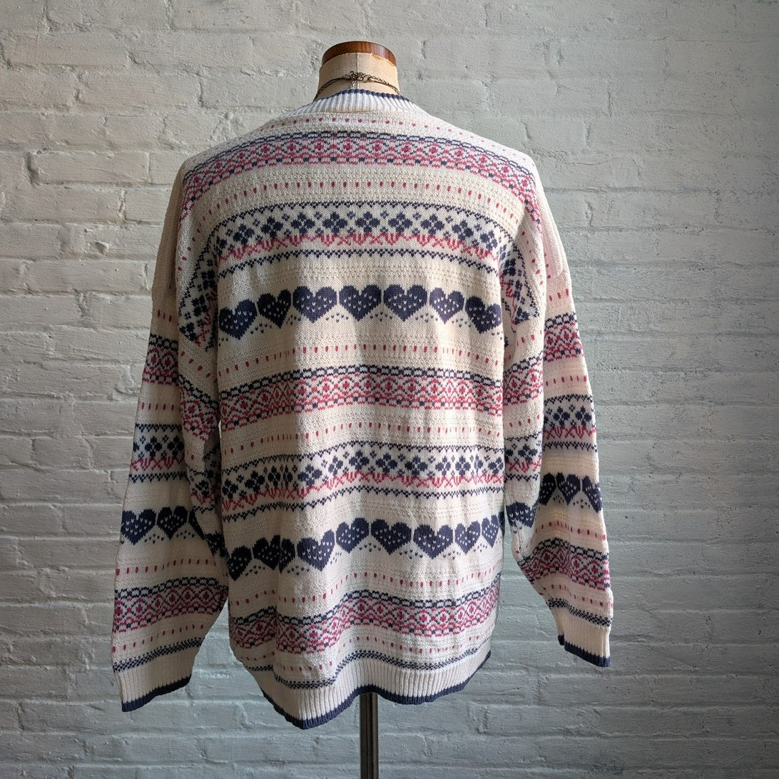 Vintage Sweetheart Chunky Knit Kawaii Sweater Grandpa Crewneck Boho Fuzzy Top