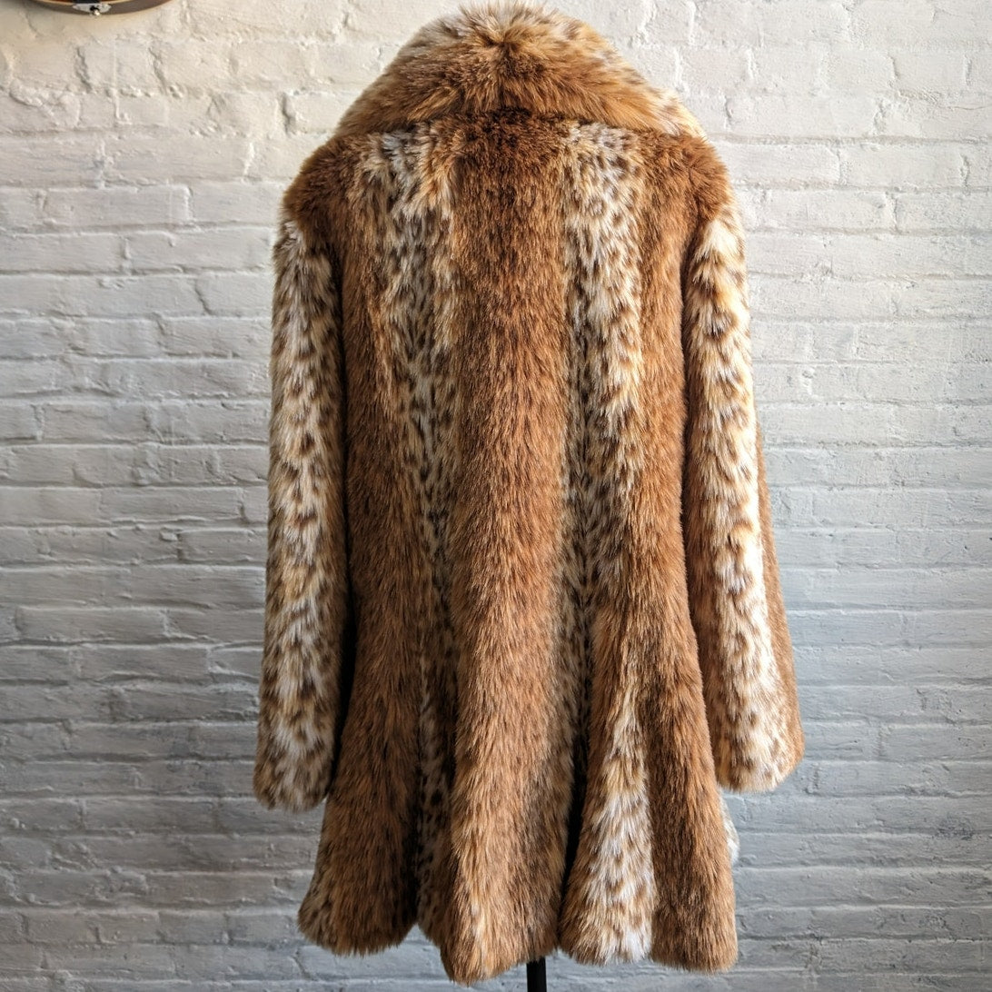 Vintage Cheetah Leopard Print Faux Fur Coat Trench Shaggy Groovy Grunge Jacket