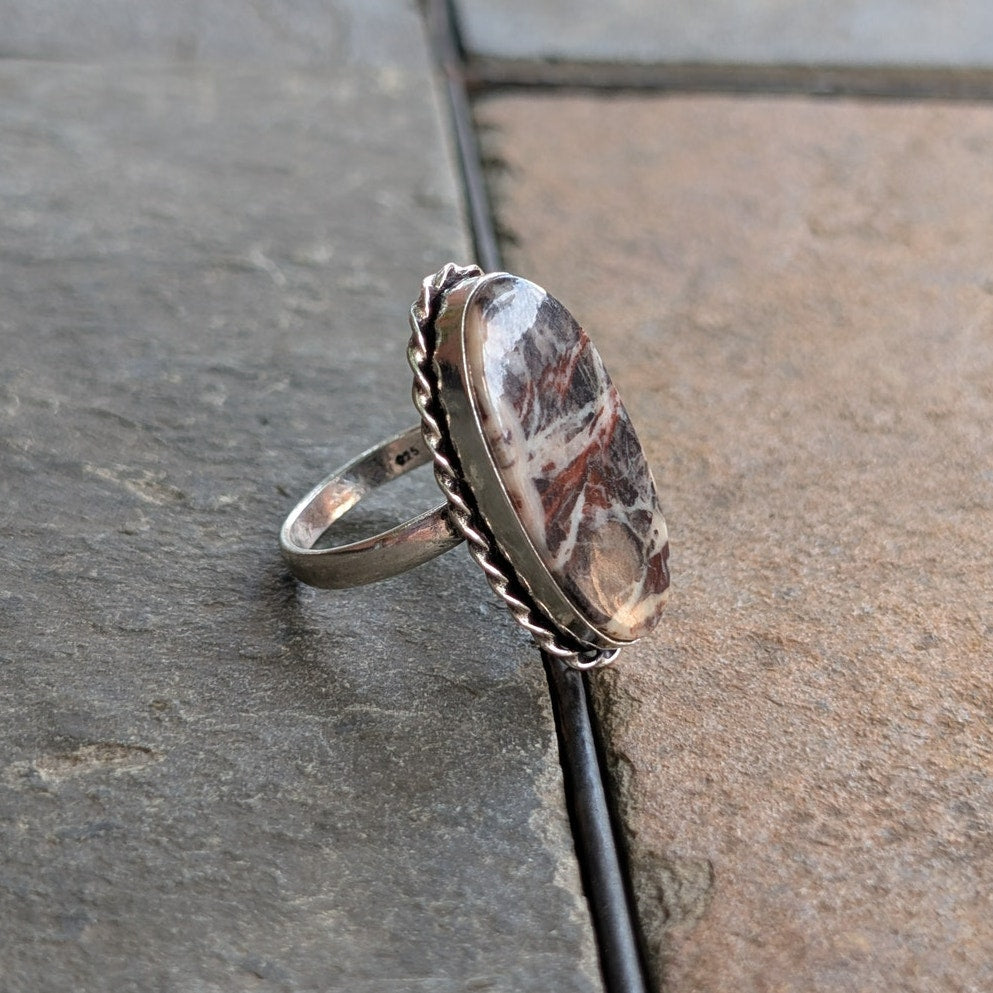 Marbled Boho Statement Ring Oval Silver Vintage Groovy Southwest Chic Size 9.25